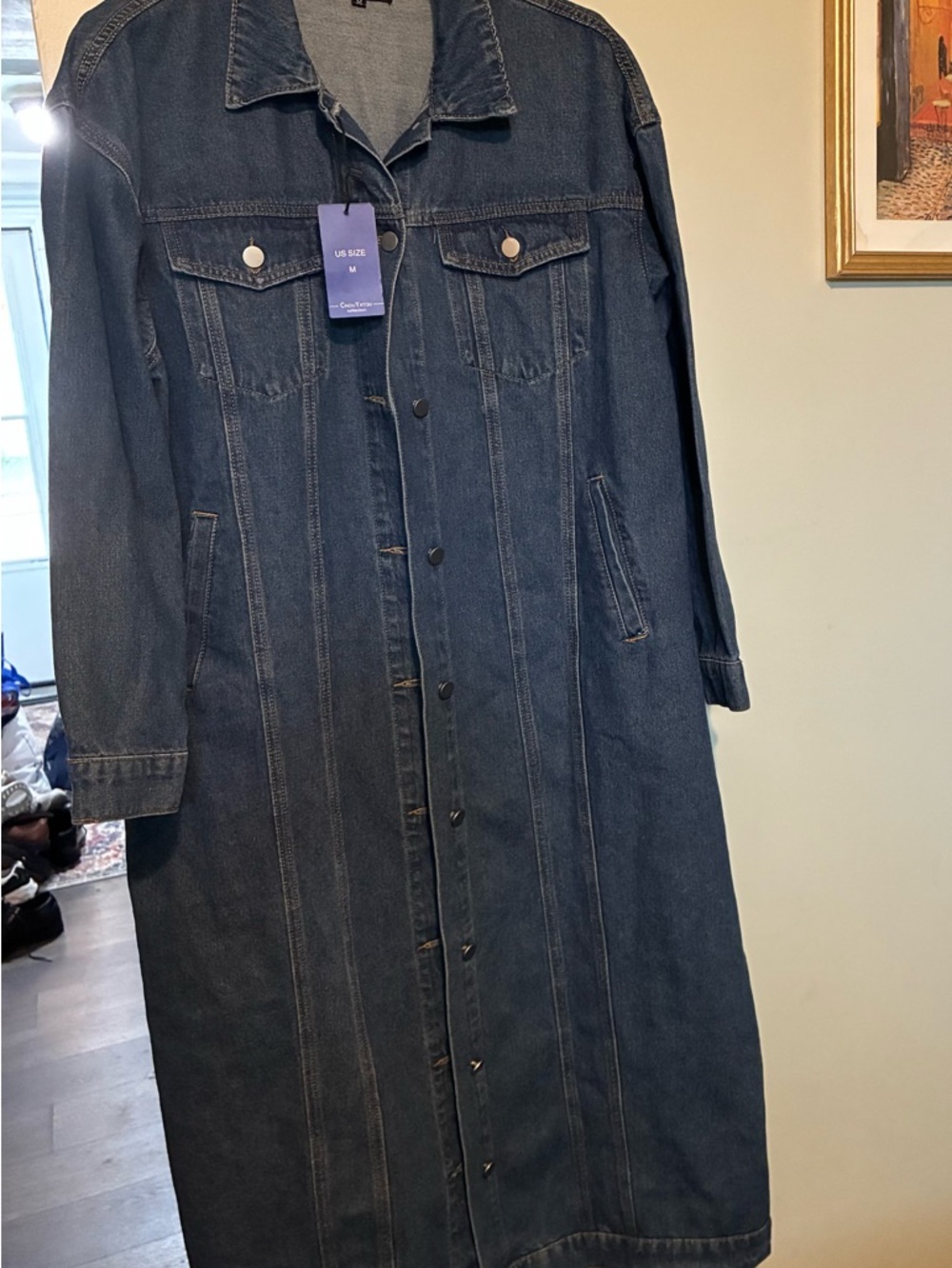 CHOU YATOU Long Denim Trench Jacket - Dark Blue